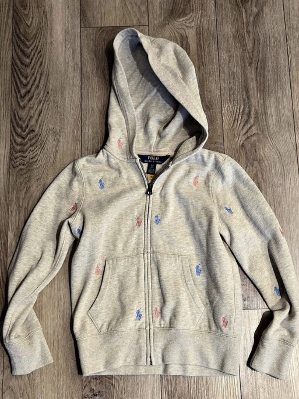 Polo Ralph Lauren All-Over Pony Fleece Full-Zip Hoodie Girls Small Gray